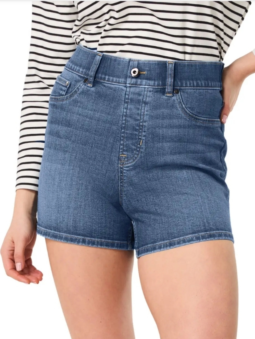 Spanx Vintage Womens Indigo High-Rise Pull-On Shaping Jean Shorts Size Small 4-6 - Picture 4 of 16